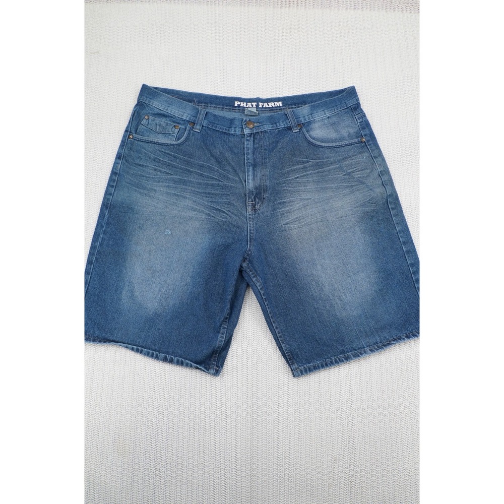 Phat Farm Jorts Shorts Mens 42 x 10" Blue Denim Loose Relaxed Fit Streetwear
